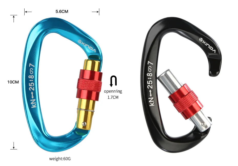 XINDA Профессиональный скалолазание карабин 25KN d-образный винтовой замок ворота алюминиевый сплав альпинист наружное оборудование