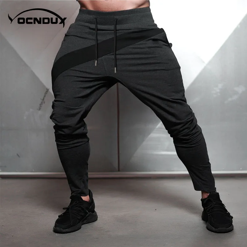 Yocndux Модные мужские спортивные штаны для фитнеса, бега, бодибилдинга, тонкие хлопковые брюки, тренировочные брюки для спортзала, штаны для бега - Цвет: gray