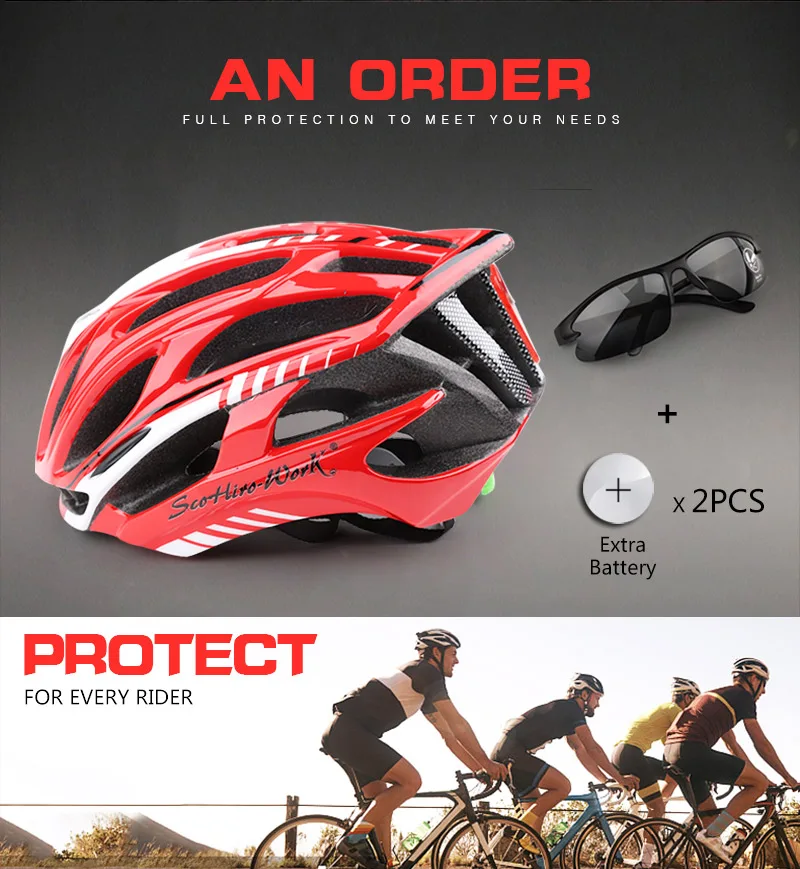 Cycling Helmet Integrally-molded Bicycle Helmet Road Mountain MTB Bike Ultra light Helmet With LED Lights Glasses Bike Equipment (8)