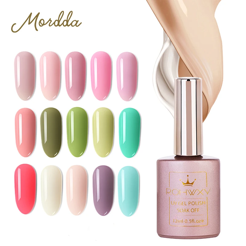 

ROHWXY Gel Nail Polish For Nail Art Semi Permanent Nail Polish Manicure Soak Off UV LED Gel Varnish Primer Top Base Coat Lacquer