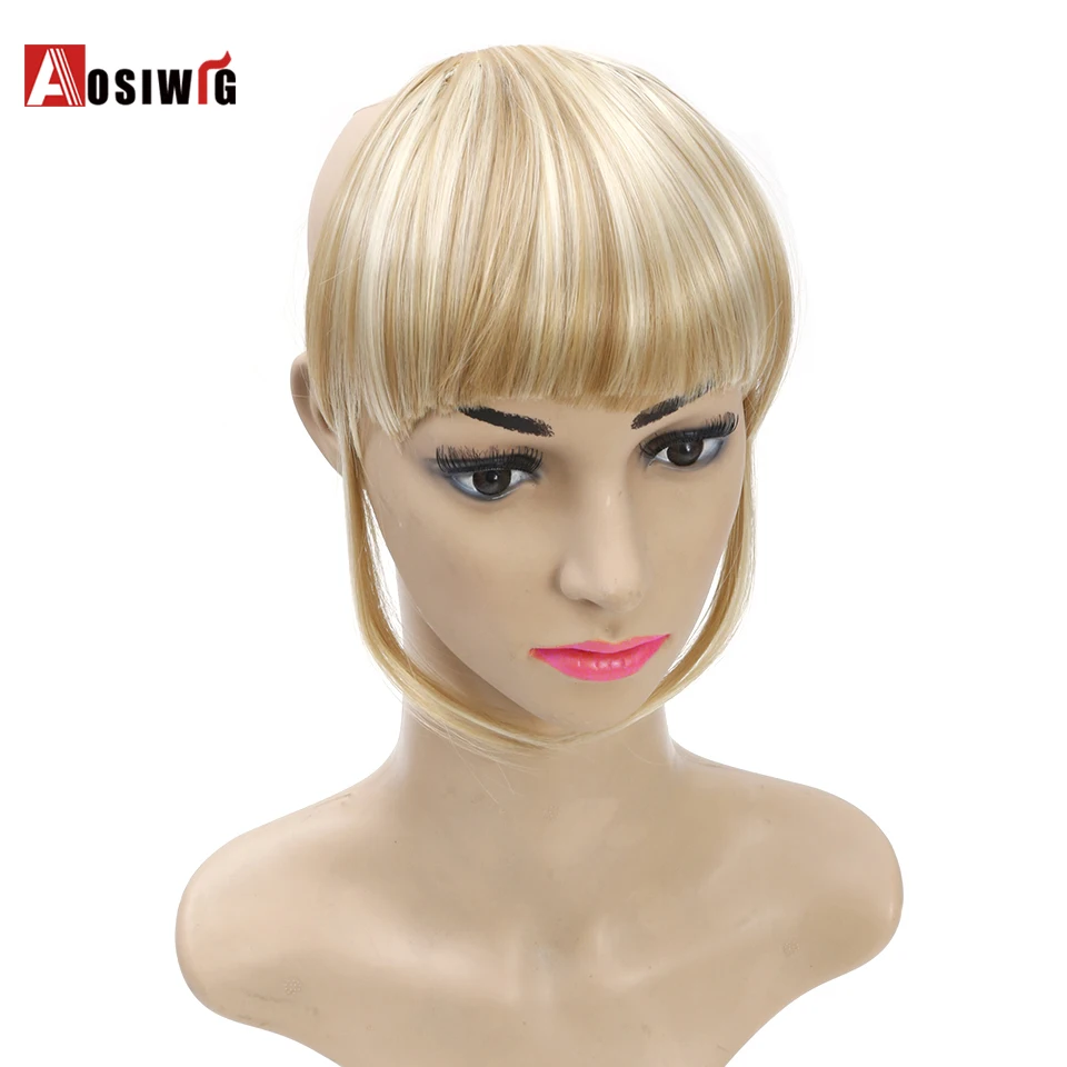 AOSIWIG Short Synthetic Fake Long Blunt Bangs Clip In Hair Extension
