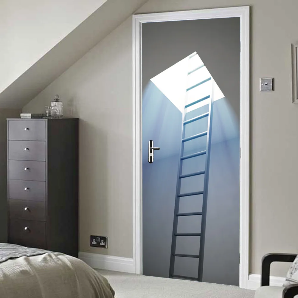 

2 pcs/set DIY Ladder Pattern Wall Door Stickers Mural Poster PVC Waterproof Door decal Bedroom Glass Sticker Home Decoration