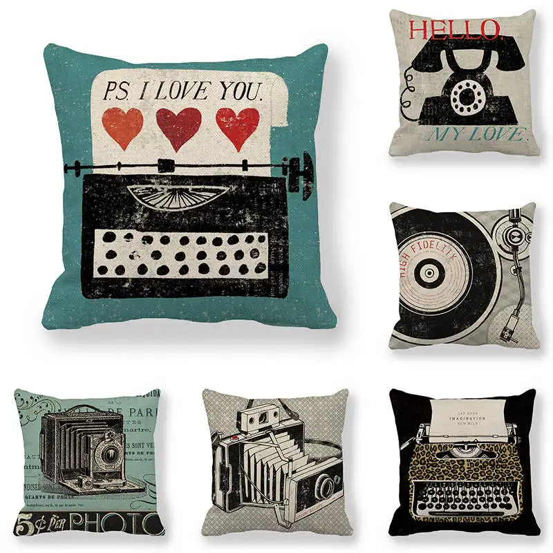 

45cm*45cm Cushion cover Retro typewriter design linen/cotton pillow case sofa and Home decorative pillow cover