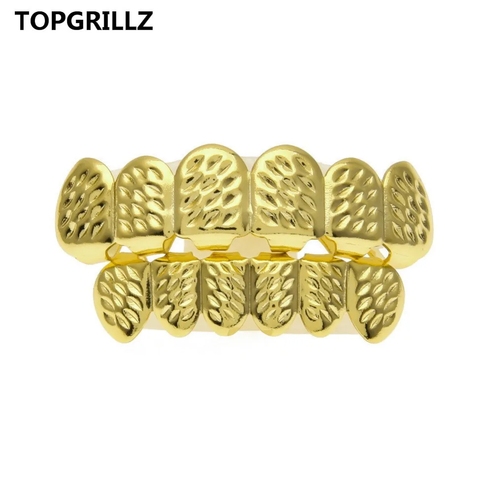 

New Custom Fit Rose Gold Color Plated Hip Hop D- Cut Teeth Grillz Caps Top & Bottom Grill Set for Christmas Party Gift.Women,Men