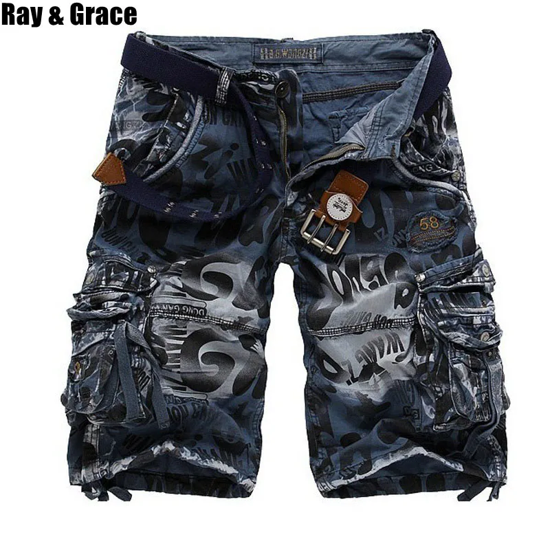 

RAY GRACE Summer Camouflage Loose Cargo Shorts Men Military Camo Shorts Outdoor Hunting Breathable Quick Dry Hiking Shorts