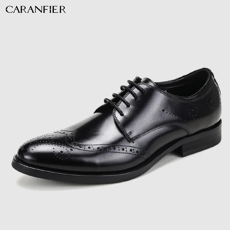CARANFIER/Мужские модельные туфли из натуральной кожи, с резным узором, однотонные, с острым носком, мягкие, удобные, четыре сезона, деловая обувь