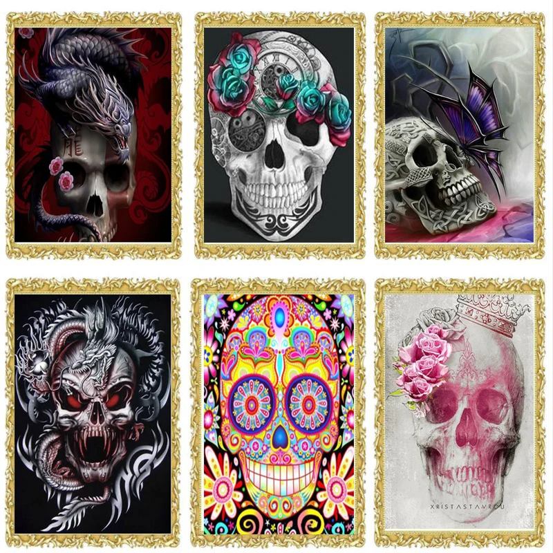 

2018 new 5D Diy Diamond Painting Skull Woman Cross Stitch Horror Needlework Home Decorative Full round Diamond Embroidery fc1688