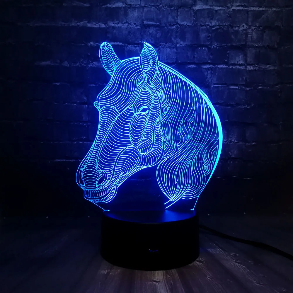 Креативный светодиодный ночник с 3D головой лошади, 7 цветов, зарядка через USB, для детской комнаты, для сна, настольный декор, ночник для друзей, детей, подарок на день рождения, праздник