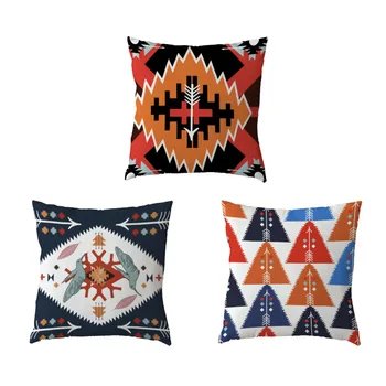 

Colorful Ethnic Style Geometry White Cushion Cover Polyester Peach Skin Home Decorative Lumbar Support Popular Throw Pillow Case