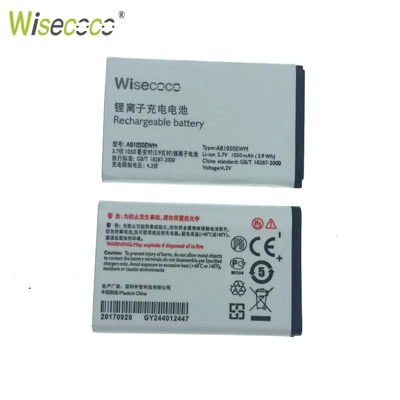 Wisecoco 2 шт./лот AB1050EWM 1050 мАч новый мощный аккумулятор для Philips Xenium X216 CTX216 телефон
