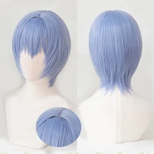 Eva ayanami rei curto luz azul resistente ao calor do cabelo cosplay traje peruca + faixa peruca boné