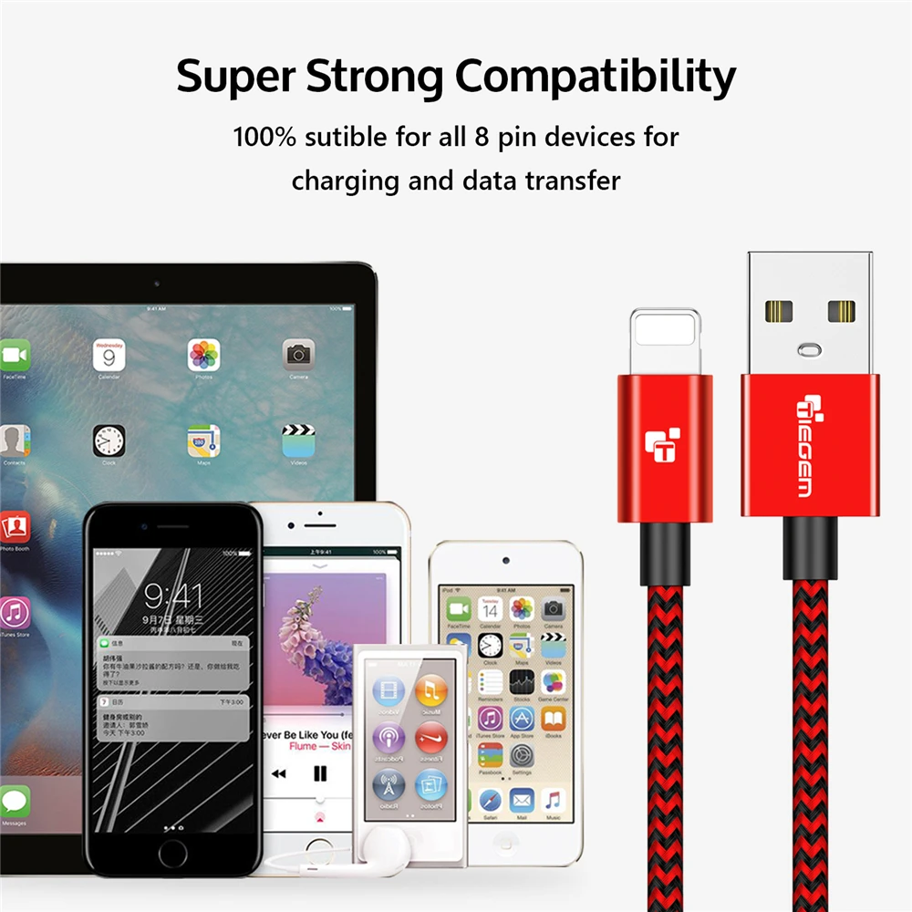 USB кабель TIEGEM для iPhone 6, 7, 2,5 А, быстрая зарядка, iOS 8, 10, USB кабель для зарядки и передачи данных для iPhone 5S, 5, 8 X Pad, кабели для мобильных телефонов