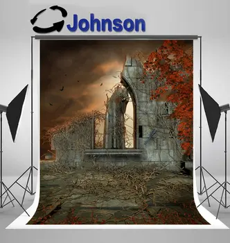 

stone Gothic Ruins Red Leaves Dead Vines backdrop Vinyl cloth High quality Computer print Halloween photo studio background