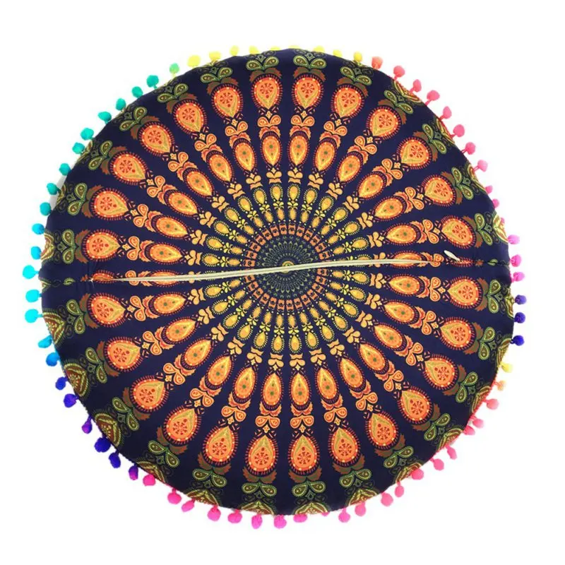 Круглая Мандала Подушка, модная напольная подушка, чехол, индийская подушка в богемском стиле, декоративная наволочка 43 см - Цвет: 2