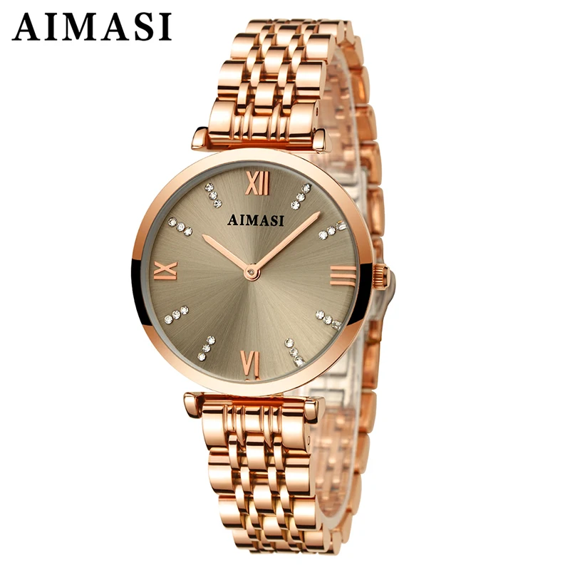 Aimasi Элитный бренд нержавеющая сталь дамы часы Романтический Кристалл Аналоговый дисплей Кварцевые часы водонепрони