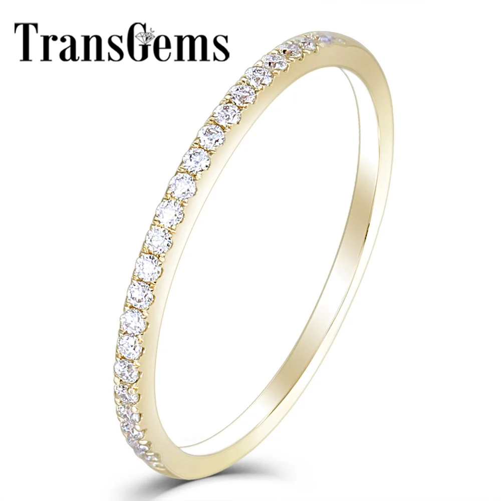 TransGem 14K 585 Yellow Gold Half Eternity Wedding with 23 Pieces Moissanite Stone Wedding Ring for Women