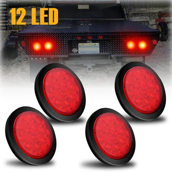 

12V LED 4" Round Back-up Reverse Light Kits Include Grommet Red Tail Light Amber Turn Signal Lamp For Truck Trailer Peterbilt