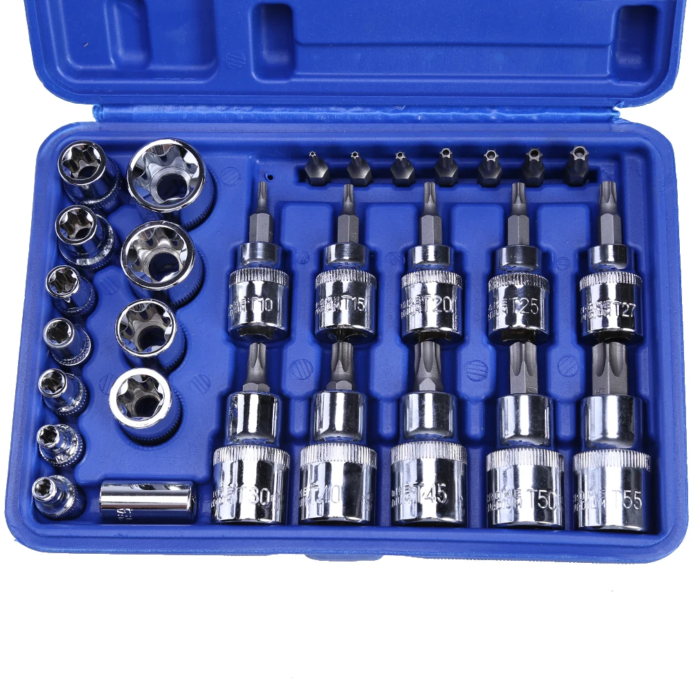 Qiilu Torx Socket Set 23Pcs for Mechanical Repair Drive Extra Long Torx Star Bit Socket Set Kit Star Socket Set Qiilu Torx Socket Set 23Pcs for Mechanical Repair Drive Extra Long Torx Star Bit Socket Set Kit Star Socket Set