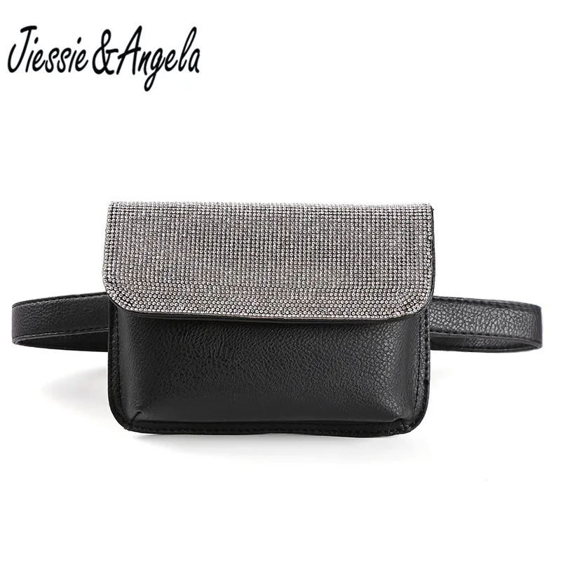 Jiessie & Angela Новый Блестящий Кристалл Fanny Pack длинный ремень сумки для женщин поясные сумки модные из искусственной кожи Грудь сумка для IPhone