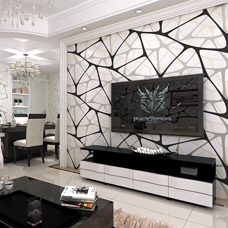 Hot Sale New Abstract Geometric Wallpaper Roll Modern Wood 