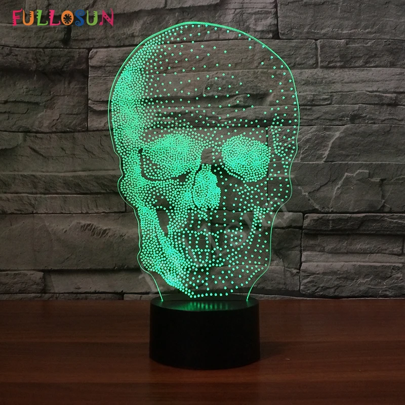 Праздничная декоративная лампа с черепом 3D ночник 7 цветов атмосферная