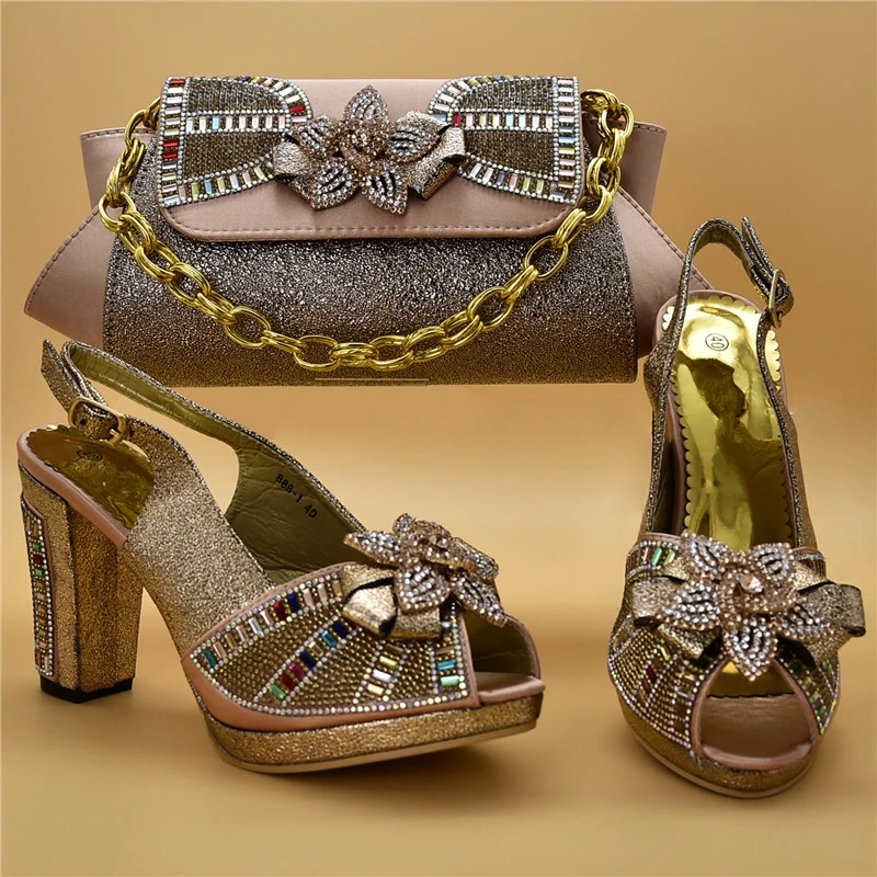

New Arrival Italian Shoes with Matching Bags Pumps Women Shoe Nigerian Women Wedding Shoe and Bag Set Decorated with Appliques