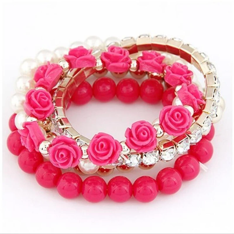 

Women Jewelry Korean Version of The Sweet Multi-layer Rose Elastic Bracelet Combination Style popular bracelets for women