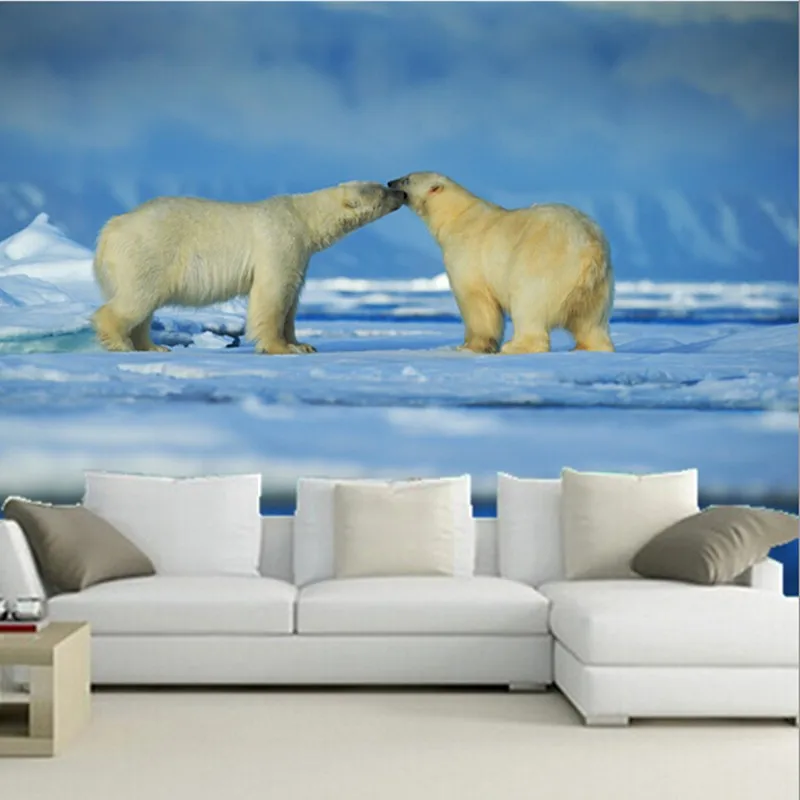 Пользовательский 3d панно, 3d два Polar Bears участвуют Papel де Parede, cafe стены гостиной диван ТВ стены спальни бумаги