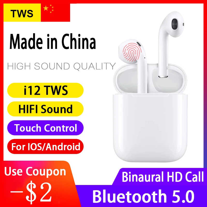 

i12 TWS Wireless Bluetooth Earphone 5.0 Mini Touch Control Earbuds Headphones Mic for iPhone Android Xiaomi kulaklk i10 MX w1