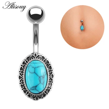 

Alisouy 1pc belly jewelry Blue Stone Navel Belly Button Ring Pircing Surgical Steel Belly Piercing Cute Navel piercing nombril