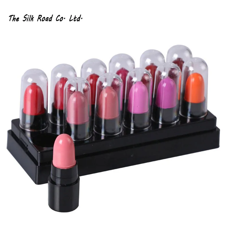 

12Colors/Set Mini Cute 12 Colors Lipstick Waterproof Lip Color 1.2gx12 High Quality Lips Makeup 6027