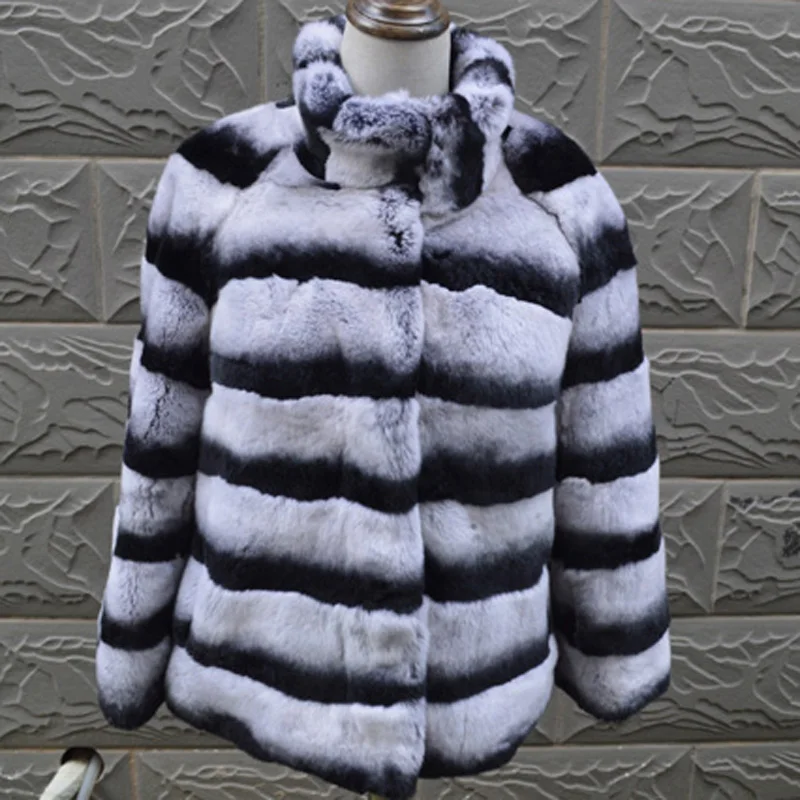 

2017Real natural rex rabbit fur coat high quality 100% genuine rex rabbit fur chinchilla color winter jacket plus size 4XL