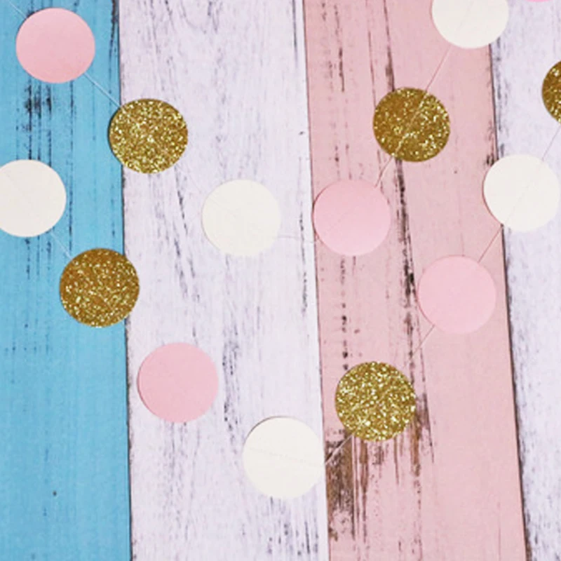 

1pcs Party Hat Kids Toys 24 pieces 2M Glitter Circle Polka Pink White Gold Dots Paper Birthday Party Garland Toys For Children