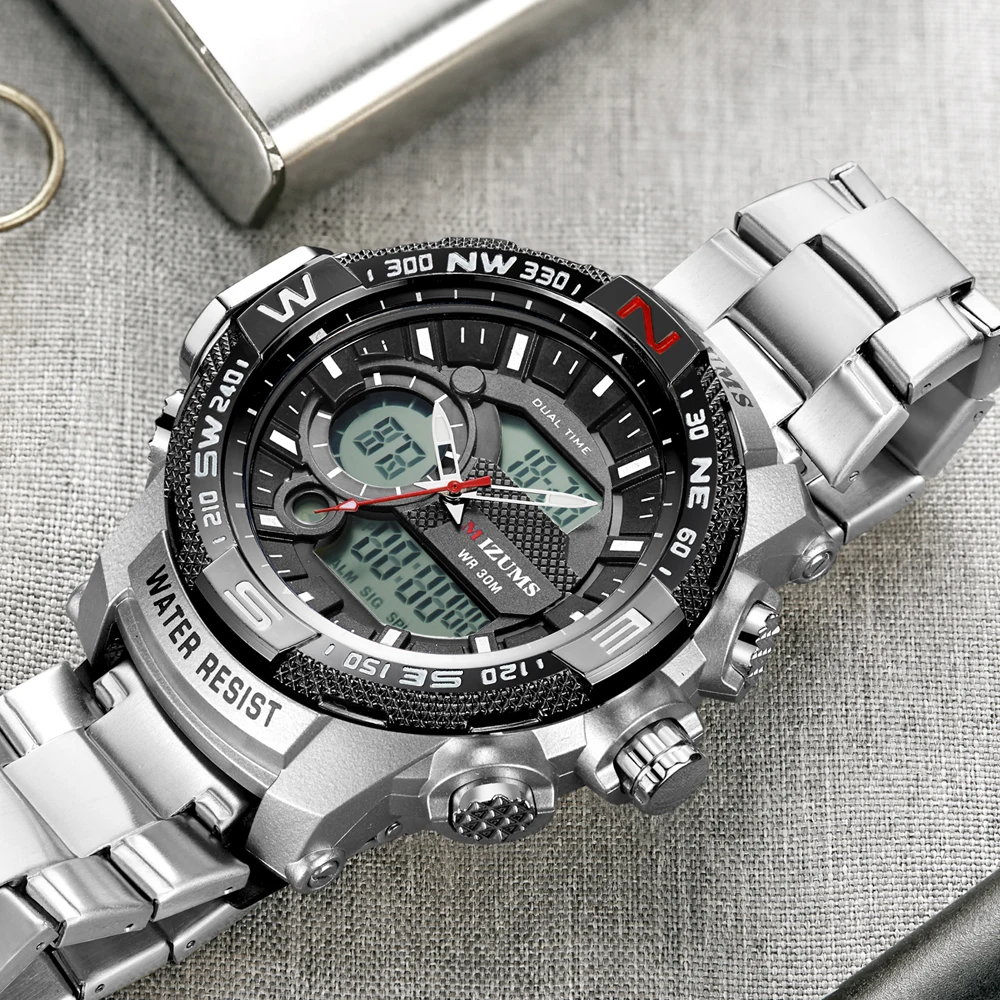 Analog Digital Watches Men Led Full Steel Male Clock Men Military Wristwatch Quartz Sports Wrist Watch Man Reloj Hombre Mizums drop shipping 2019 (19)