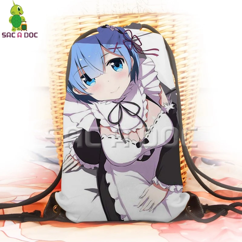 

Anime Re:Life In A Different World From Zero Drawstring Bag Rem 3D Printing Backpack for Teenage Boys Girls School Travel Bags