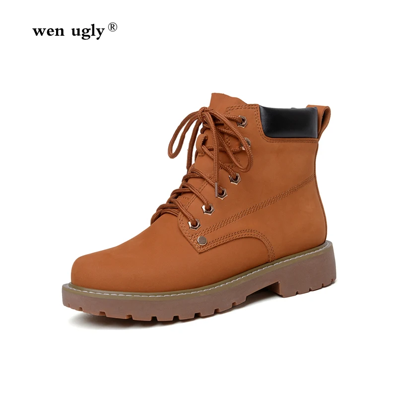 

wen ugly Leather Martin boots ladies winter boots 2018 autumn motorcycle boots round head and ankle boots casual boot size 35-39