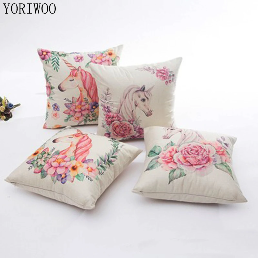 Oriwoo 45x45 см Единорог День Рождения Вечеринка Babyshower наволочка единорог украшение