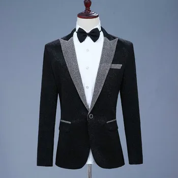 

Men's suits bright silk performance singer stage long-sleeved shirt annual meeting performance clothes to send bow tie