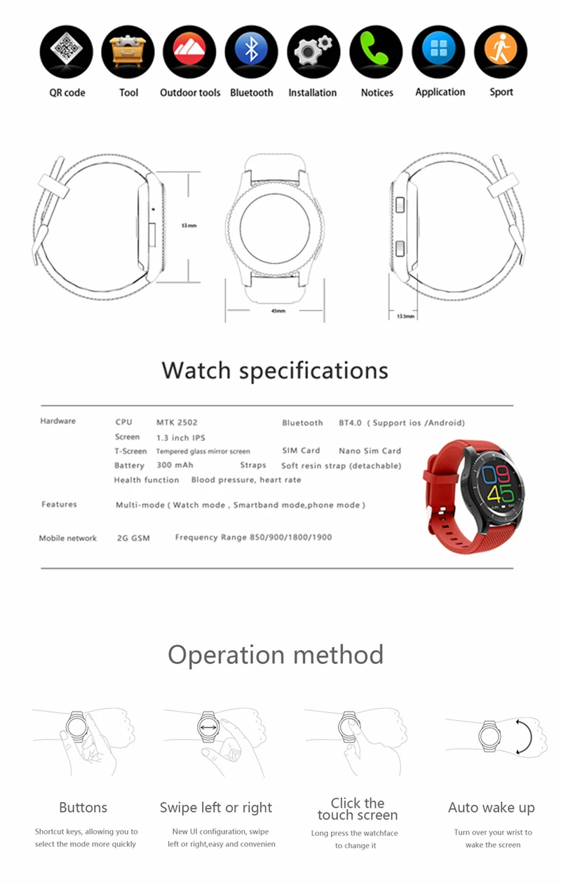 DT № 1 G8 MT2502 сим-карты телефон часы кровяное Давление Heart Rate Monitor наручные Смарт-часы с экраном сердцебиения, умные часы, браслет