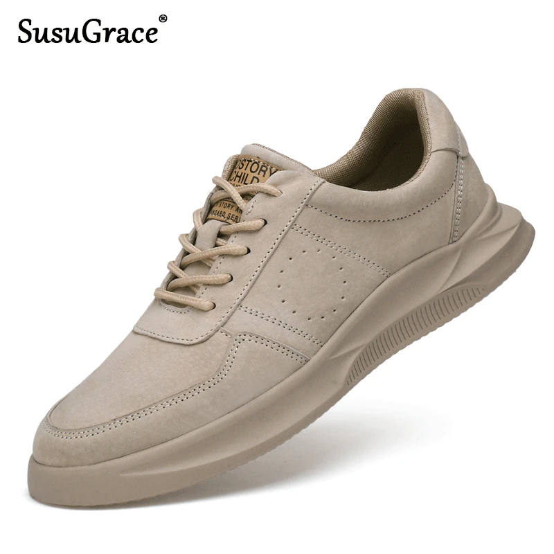 

susuGrace Genuine leather outdoor shoes Vintage soft outside walking tourism shoes high Quality sneakers lace-up Non-slip rubber