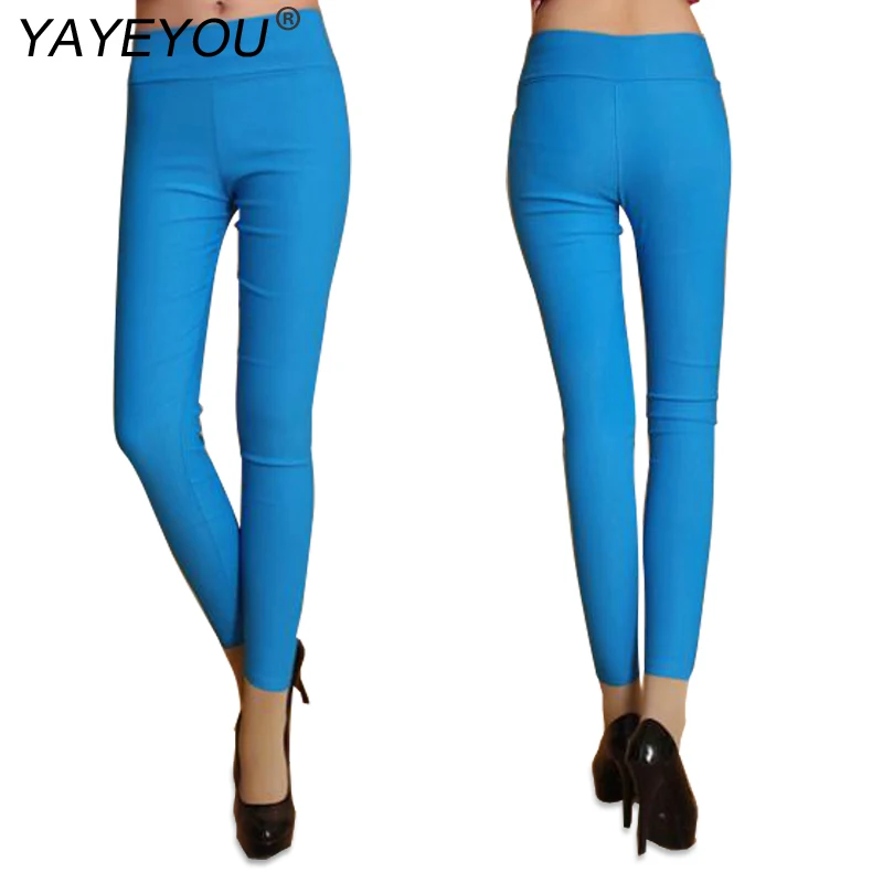 Yayeyou Women Candy Color High Waist Pencil Pants Legging Slim Casual