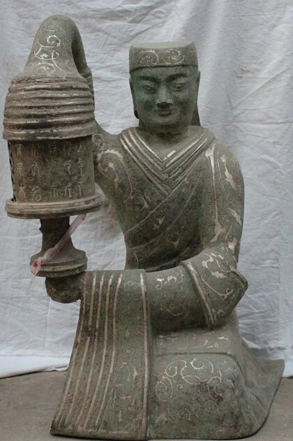

JP S0524 31" Archaic China Chinese Dynasty Palace Bronze Light Lamp servants Man Statue