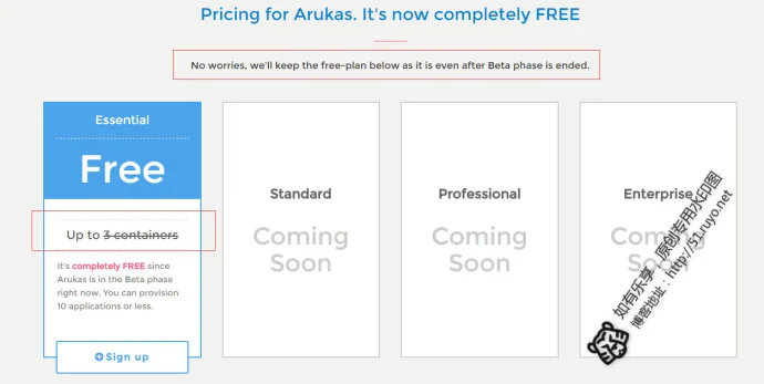 Arukas.io会一直提供免费计划