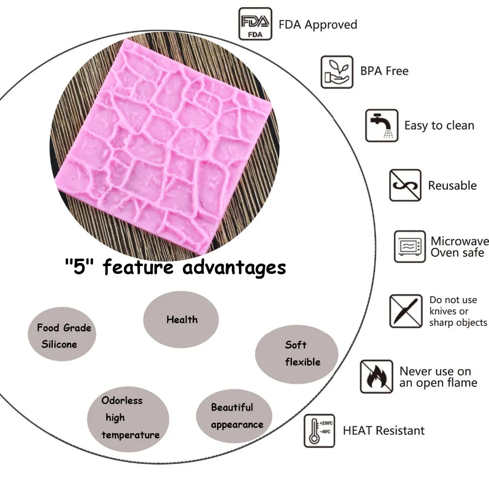 Творческий камень булыжник зерна полоса Fondant(сахарная) Мыло Формы Торт Еда Класс силиконовая текстура коврик помадные формы торт пасхальный декор