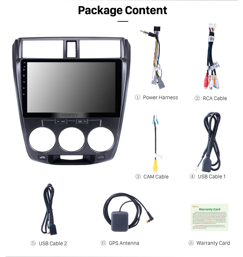 Excellent Harfey Car Stereo for 2006 2007 2008-2013 Honda CITY Android 8.1 Radio with GPS Bluetooth USB WIFI OBD2 Steering Wheel Control 18