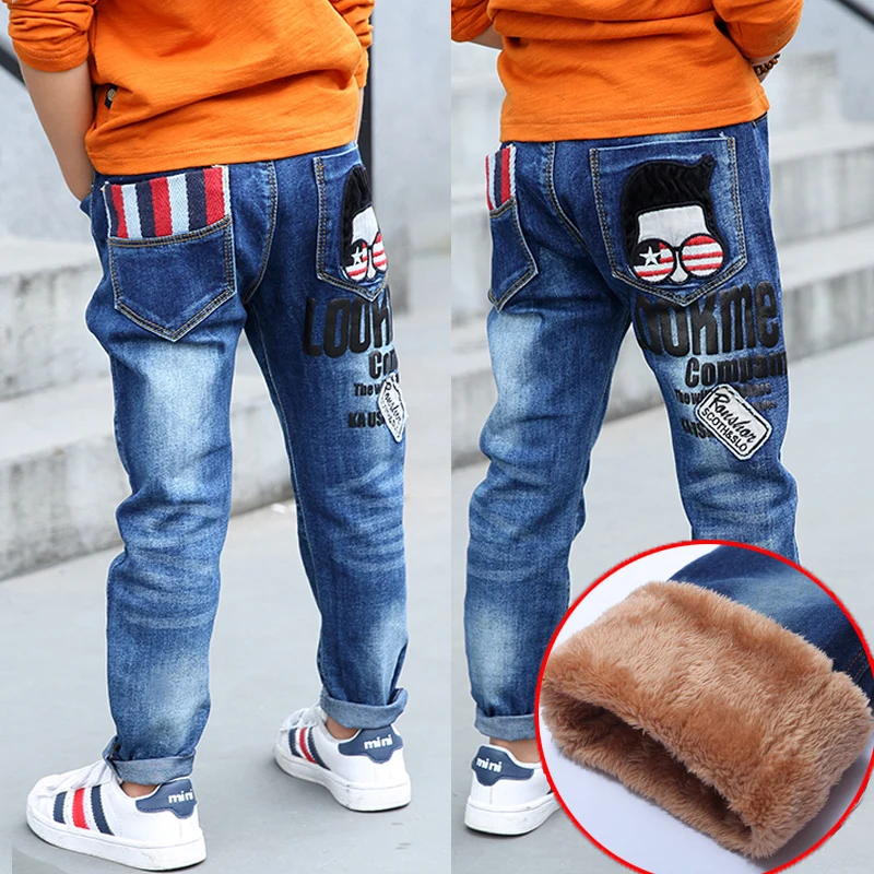 

Retail 2019 winter thickened pants boys jeans kids stylish cartoon trousers autumn pencil legging roupas infantis menina clothes