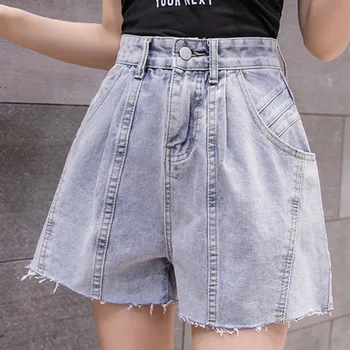

Women Denim Shorts High Waist Loose Breathable with Pockets for Summer Beach Party HSJ88