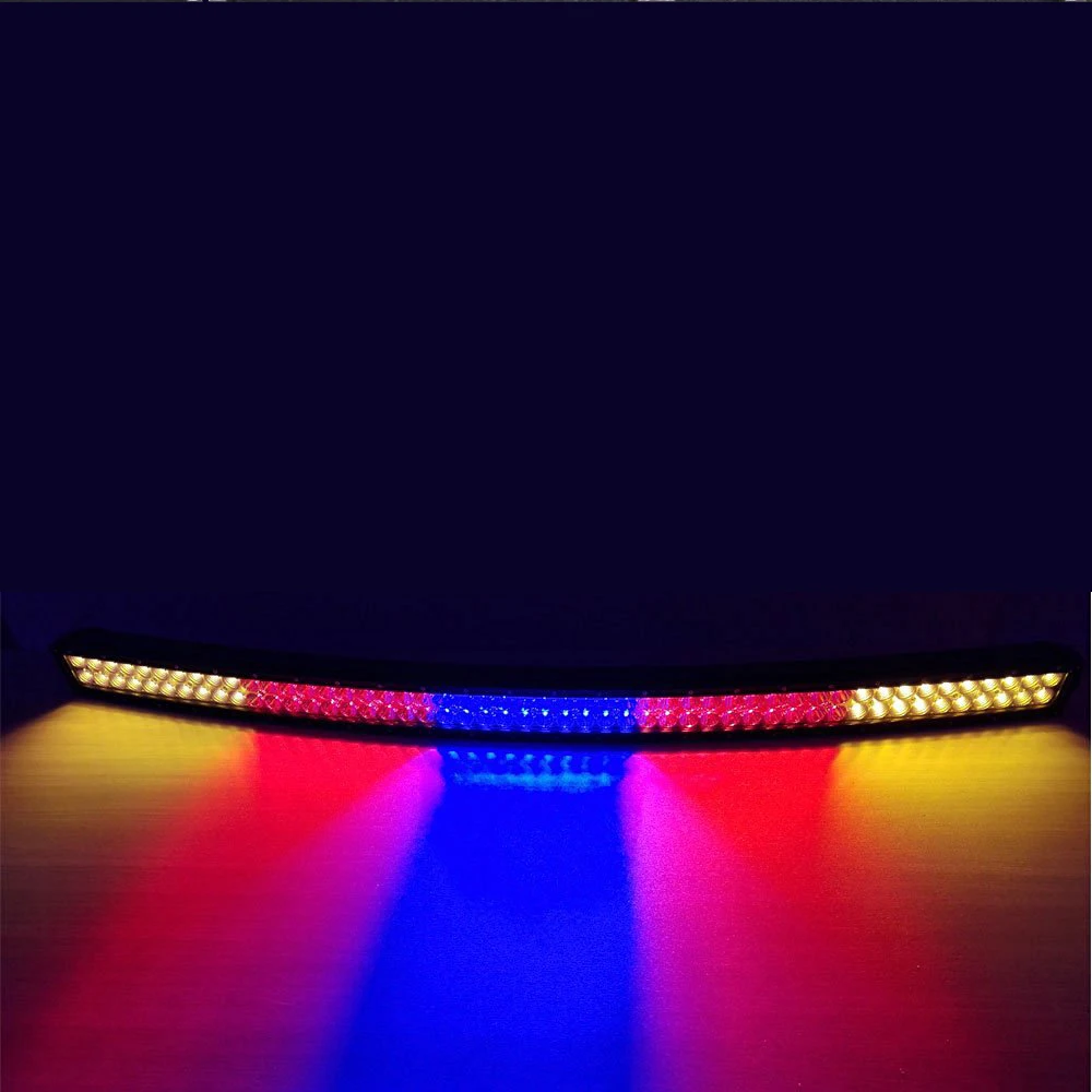 52 300W White Amber Red Blue together StrobeFlash Led Work Light Bar Curved Signal For Off