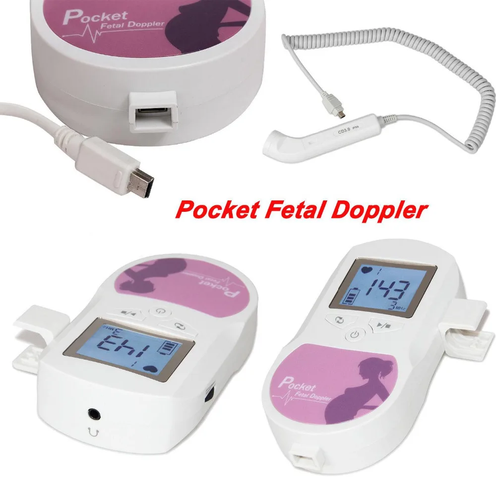 

For Pregnancy Pocket Fetal Doppler Ultrasonic Baby Heart Monitor LCD 3MHz probe