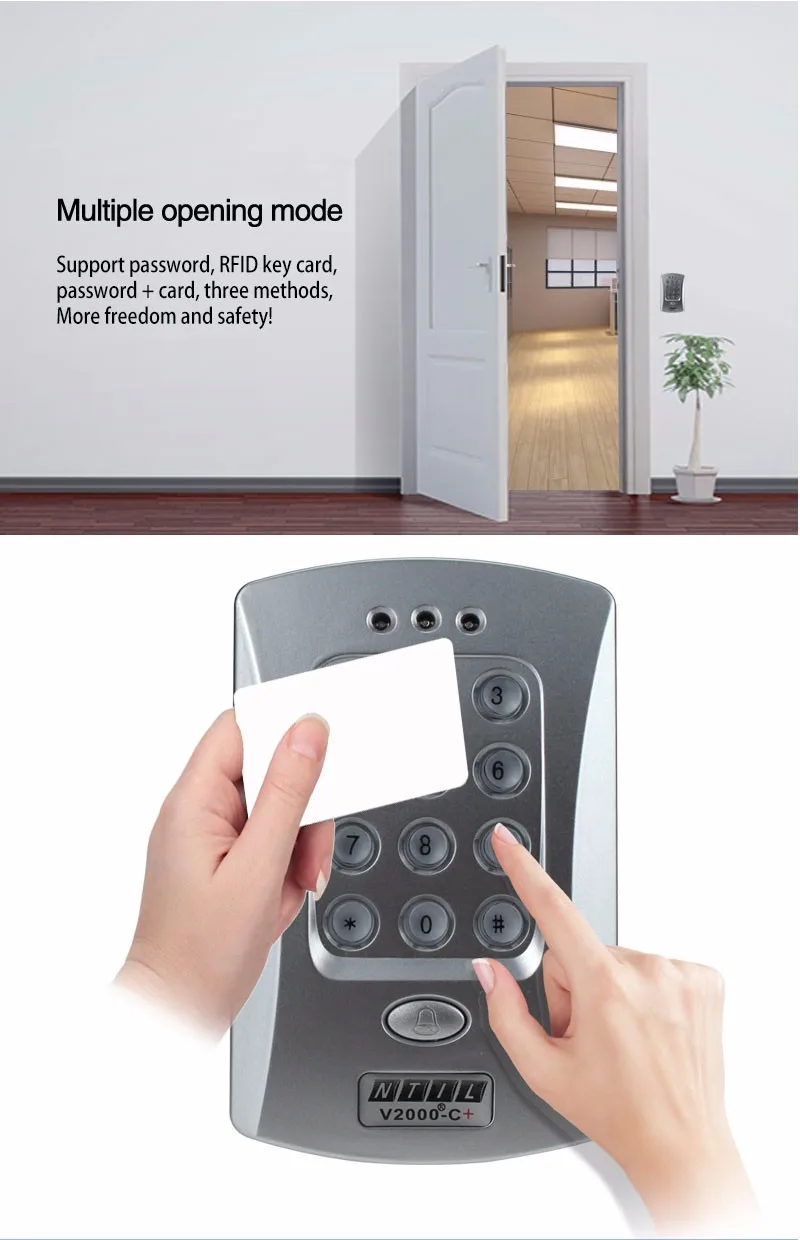 V2000-C RFID card reader keypad controller for access control door locks system support extra reader 1000 users digital locks - Famidy.com